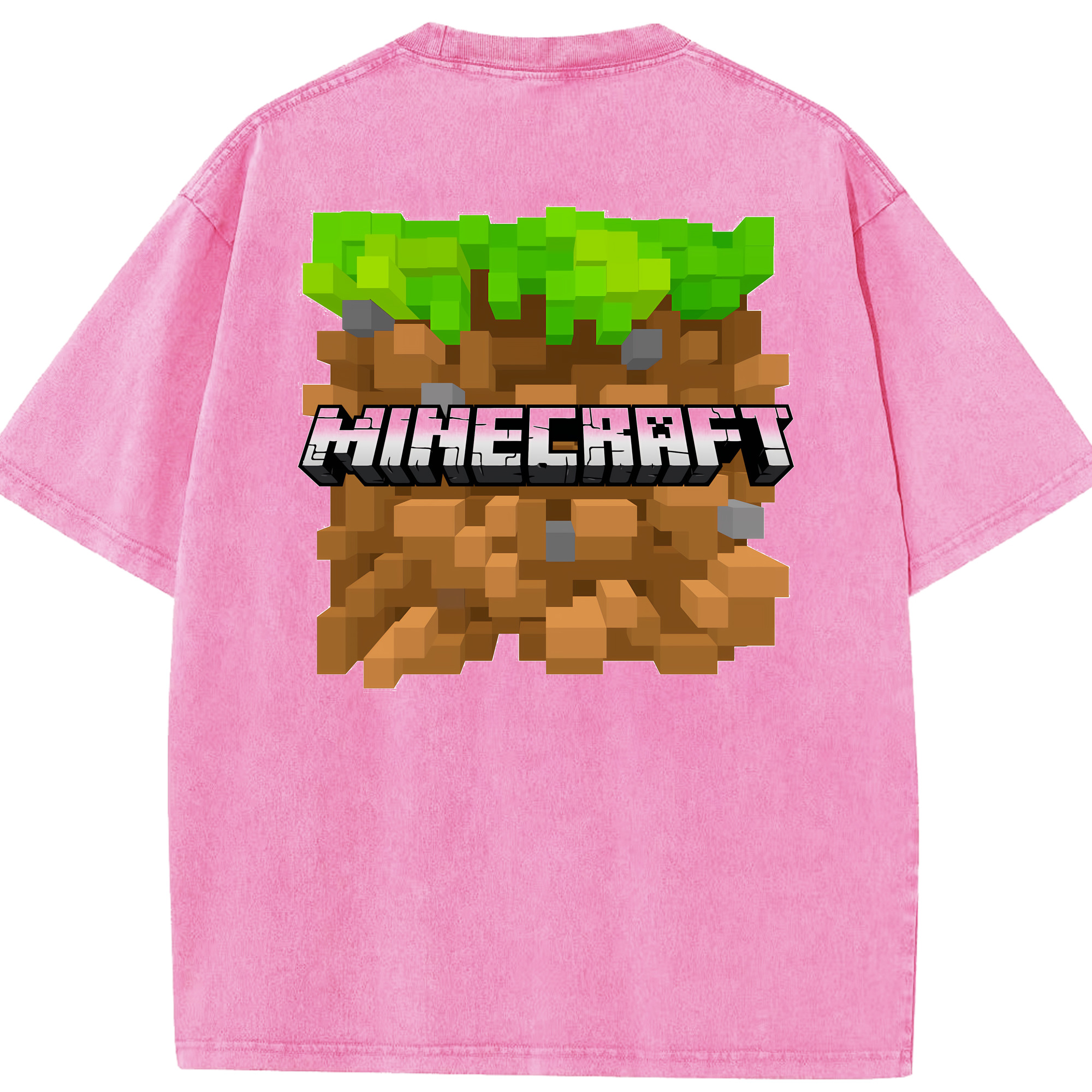 （画像用） マインクラフト ブロックの世界 Minecraft MC Block world 綿100% ヴィンテージ風 半袖Tシャツ（背面プリント）
